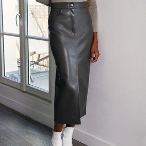 Aritzia vegan leather midi skirt